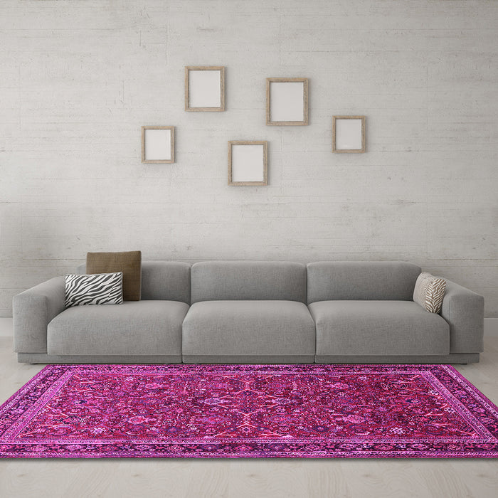 Machine Washable Persian Pink Traditional Rug in a Living Room, wshtr271pnk