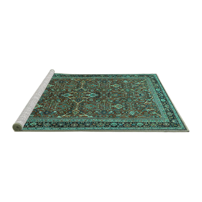 Sideview of Machine Washable Persian Turquoise Traditional Area Rugs, wshtr271turq