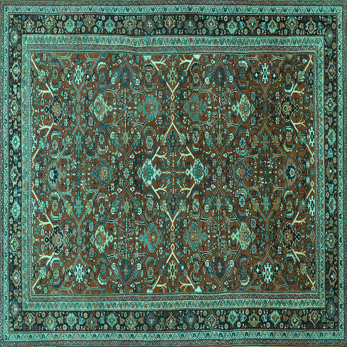 Square Machine Washable Persian Turquoise Traditional Area Rugs, wshtr271turq