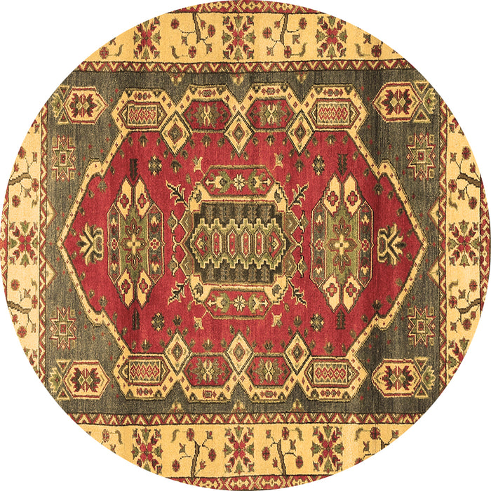 Round Geometric Brown Traditional Rug, tr2720brn