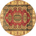 Round Geometric Brown Traditional Rug, tr2720brn