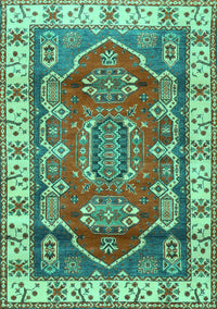 Geometric Turquoise Traditional Rug, tr2720turq