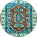 Round Machine Washable Geometric Light Blue Traditional Rug, wshtr2720lblu