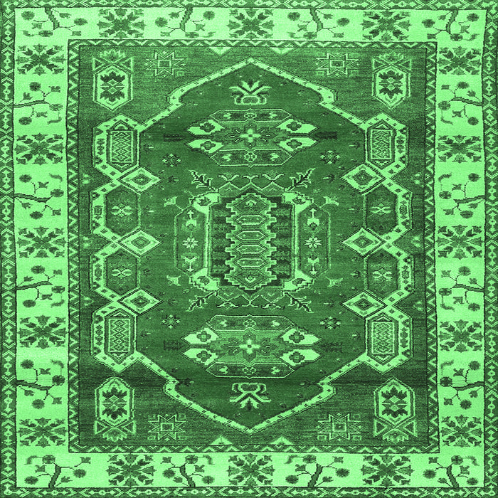 Square Geometric Emerald Green Traditional Rug, tr2720emgrn