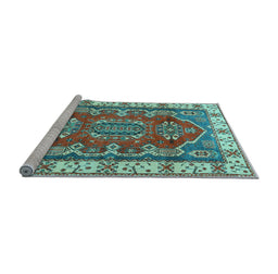 Sideview of Machine Washable Geometric Light Blue Traditional Rug, wshtr2720lblu