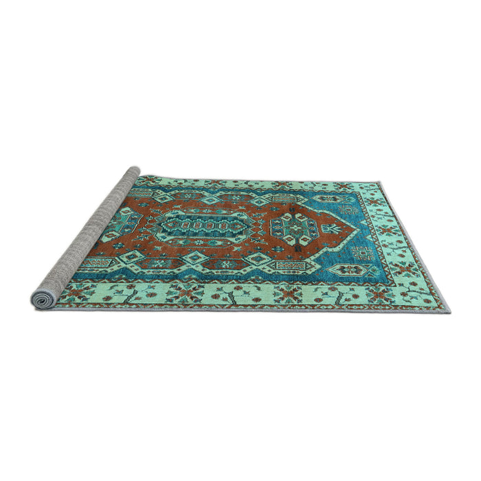 Sideview of Machine Washable Geometric Light Blue Traditional Rug, wshtr2720lblu