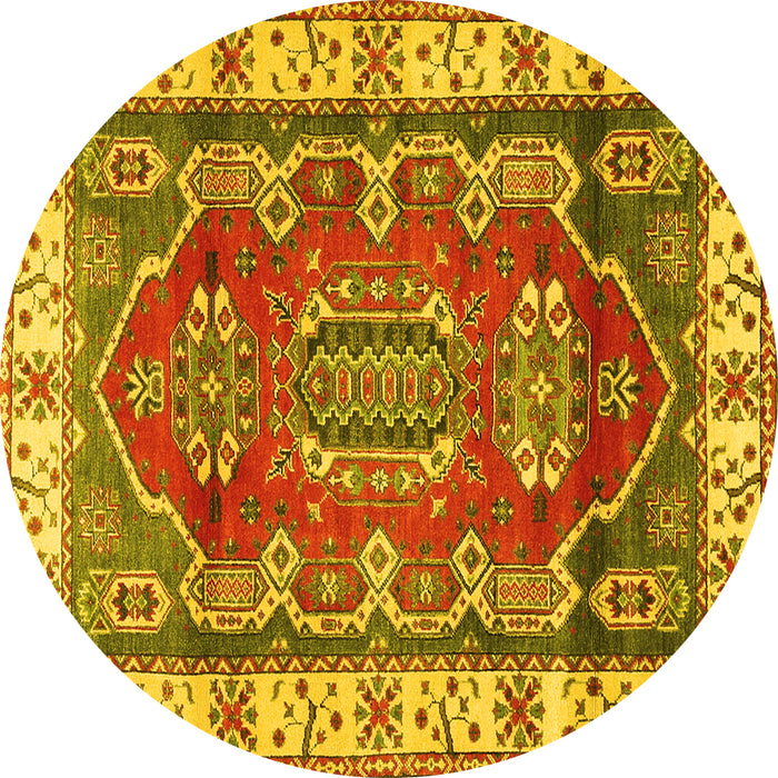 Round Geometric Yellow Traditional Rug, tr2720yw