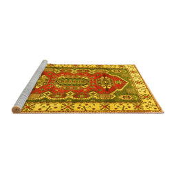 Sideview of Machine Washable Geometric Yellow Traditional Rug, wshtr2720yw