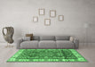 Machine Washable Geometric Emerald Green Traditional Area Rugs in a Living Room,, wshtr2720emgrn