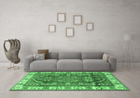 Machine Washable Geometric Emerald Green Traditional Rug, wshtr2720emgrn