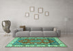 Machine Washable Geometric Turquoise Traditional Area Rugs in a Living Room,, wshtr2720turq