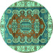 Round Machine Washable Geometric Turquoise Traditional Area Rugs, wshtr2720turq