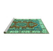 Sideview of Machine Washable Geometric Turquoise Traditional Area Rugs, wshtr2720turq