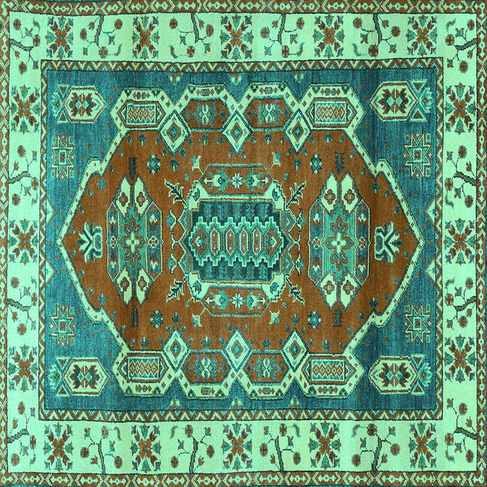 Square Machine Washable Geometric Turquoise Traditional Area Rugs, wshtr2720turq