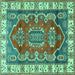 Square Machine Washable Geometric Turquoise Traditional Area Rugs, wshtr2720turq