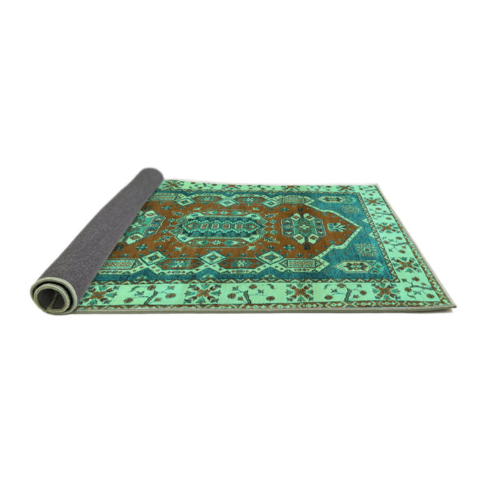 Sideview of Geometric Turquoise Traditional Rug, tr2720turq
