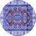 Round Machine Washable Geometric Blue Traditional Rug, wshtr2720blu