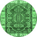 Round Geometric Emerald Green Traditional Rug, tr2720emgrn