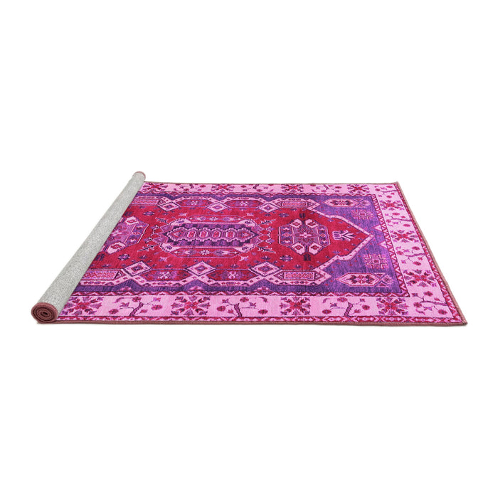 Sideview of Machine Washable Geometric Pink Traditional Rug, wshtr2720pnk