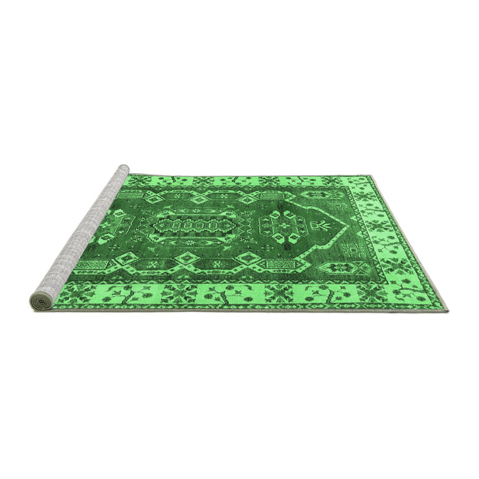 Sideview of Machine Washable Geometric Emerald Green Traditional Area Rugs, wshtr2720emgrn