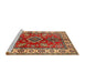 Sideview of Machine Washable Traditional Brass Green Rug, wshtr2721