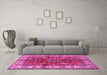 Machine Washable Geometric Pink Traditional Rug in a Living Room, wshtr2721pnk