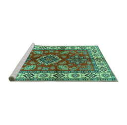Sideview of Machine Washable Geometric Turquoise Traditional Area Rugs, wshtr2721turq