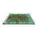 Sideview of Machine Washable Geometric Turquoise Traditional Area Rugs, wshtr2721turq