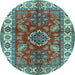 Round Geometric Light Blue Traditional Rug, tr2721lblu