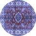 Round Machine Washable Geometric Blue Traditional Rug, wshtr2721blu