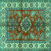 Square Geometric Turquoise Traditional Rug, tr2721turq