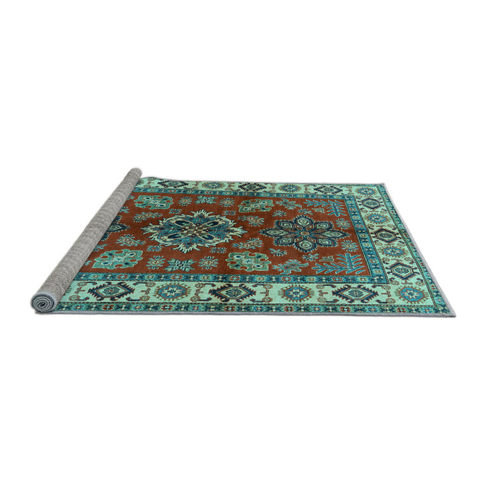 Sideview of Machine Washable Geometric Light Blue Traditional Rug, wshtr2721lblu