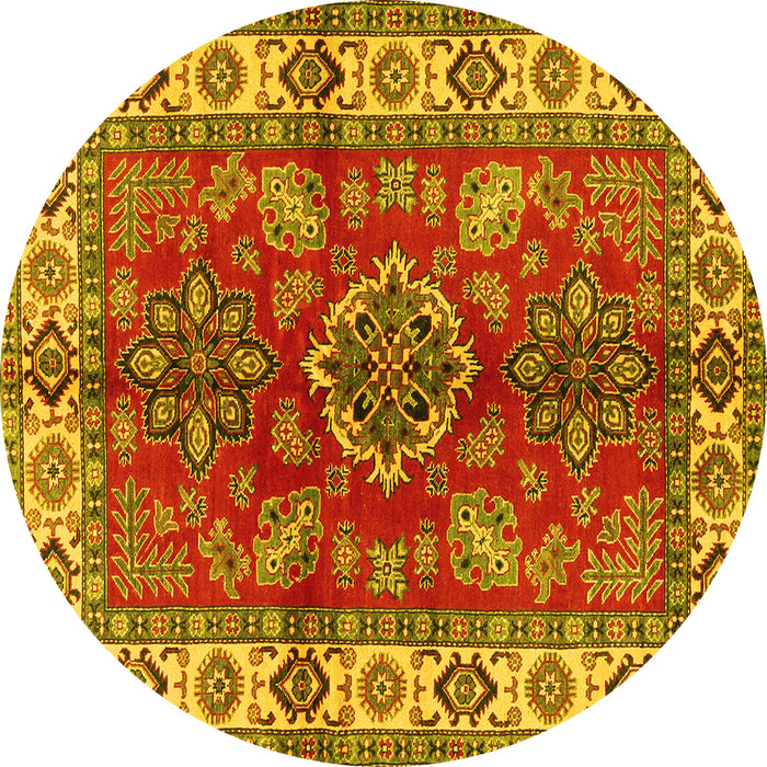 Round Machine Washable Geometric Yellow Traditional Rug, wshtr2721yw