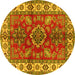 Round Machine Washable Geometric Yellow Traditional Rug, wshtr2721yw