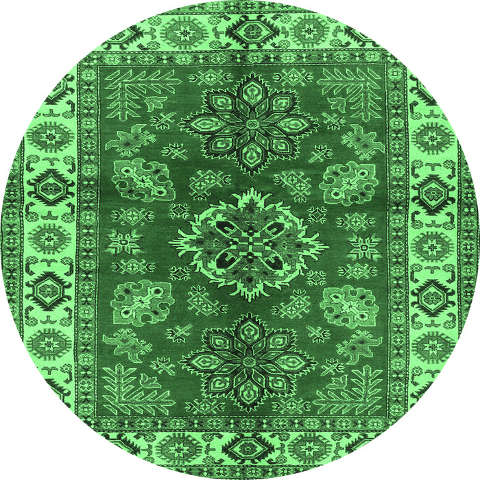 Round Machine Washable Geometric Emerald Green Traditional Area Rugs, wshtr2721emgrn