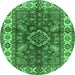 Round Machine Washable Geometric Emerald Green Traditional Area Rugs, wshtr2721emgrn