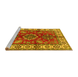 Sideview of Machine Washable Geometric Yellow Traditional Rug, wshtr2721yw