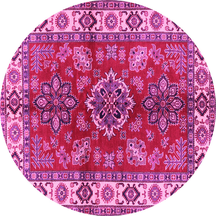 Round Machine Washable Geometric Pink Traditional Rug, wshtr2721pnk