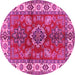 Round Machine Washable Geometric Pink Traditional Rug, wshtr2721pnk