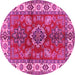 Round Geometric Pink Traditional Rug, tr2721pnk