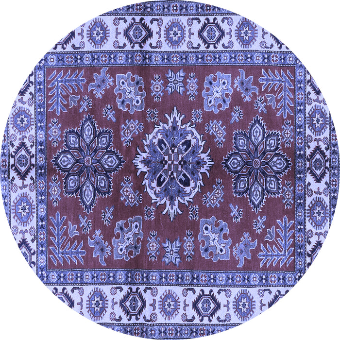 Round Geometric Blue Traditional Rug, tr2721blu
