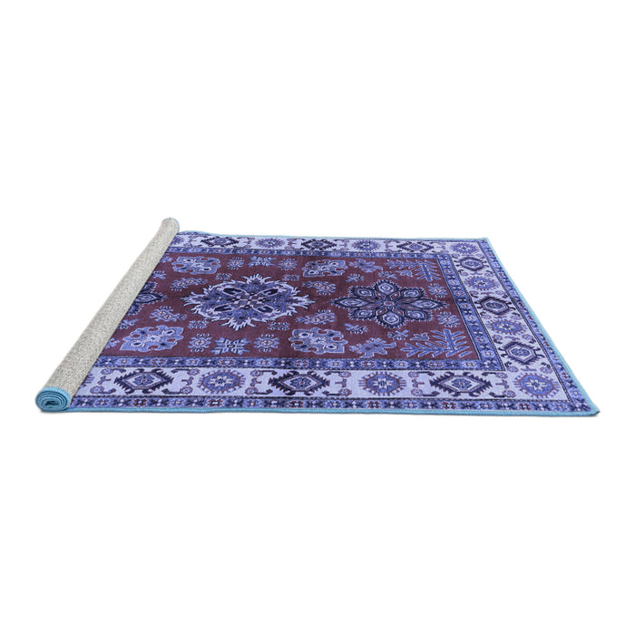 Sideview of Machine Washable Geometric Blue Traditional Rug, wshtr2721blu