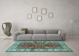 Machine Washable Geometric Light Blue Traditional Rug in a Living Room, wshtr2721lblu