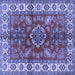 Square Machine Washable Geometric Blue Traditional Rug, wshtr2721blu