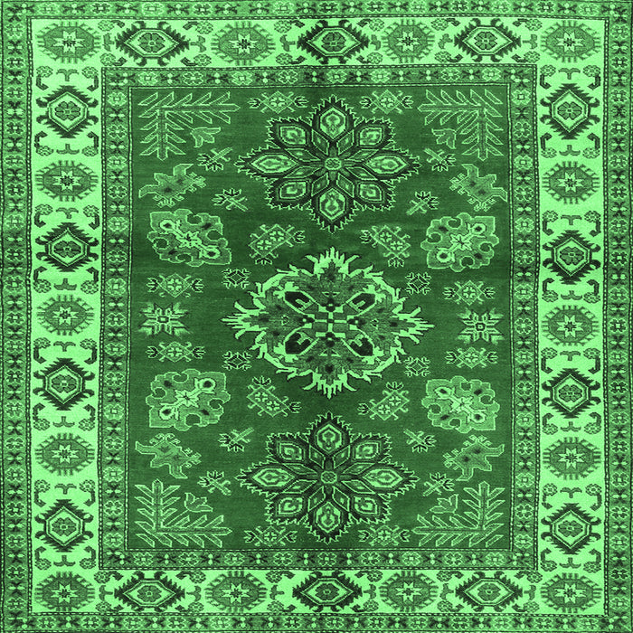 Square Machine Washable Geometric Emerald Green Traditional Area Rugs, wshtr2721emgrn