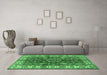 Machine Washable Geometric Emerald Green Traditional Area Rugs in a Living Room,, wshtr2721emgrn