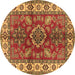 Round Geometric Brown Traditional Rug, tr2721brn