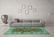 Machine Washable Geometric Turquoise Traditional Area Rugs in a Living Room,, wshtr2721turq