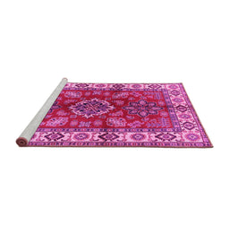 Sideview of Machine Washable Geometric Pink Traditional Rug, wshtr2721pnk
