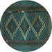 Round Machine Washable Persian Turquoise Traditional Area Rugs, wshtr2722turq